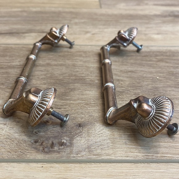 VTG Antique Brass Bamboo Drawer Pulls Hollywood Regency MCM - Picture 5 of 12
